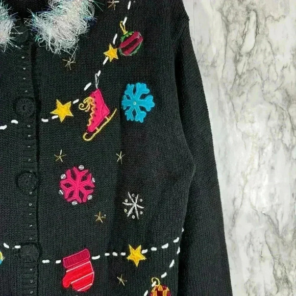Holiday Editions Vtg Christmas Button Up Sweater Cardigan Womens Size L - Picture 6 of 7